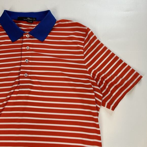 RLX Ralph Lauren Polo Shirt Mens Large Orange Striped Short Sleeve Performance - Picture 2 of 10
